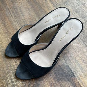 Pelle Moda Bex Kitten Heel Slide Sandal, Black Suede 6.5M